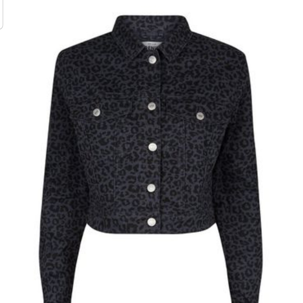 Leopard denim jacket.